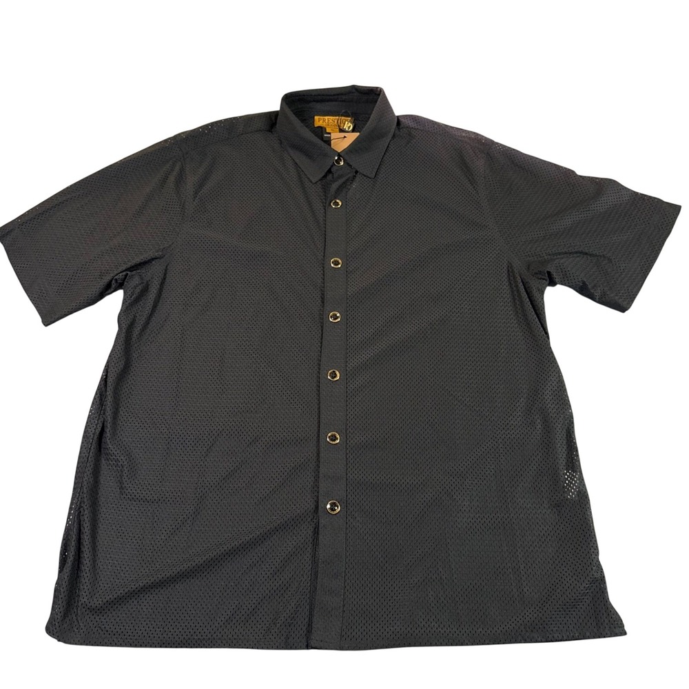 Prestige Original Mens MSH-200 Black Mesh Button Down Shirt XL Luxury Streetwear